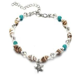Shell and Crystal Ankle Bracelet with Silver Starfish Charm